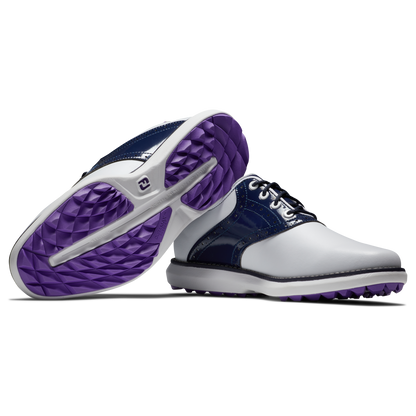 FOOTJOY WOMEN'S TRADITIONS SPIKELESS -- WHITE/NAVY