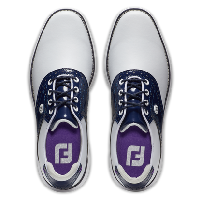 FOOTJOY WOMEN'S TRADITIONS SPIKELESS -- WHITE/NAVY