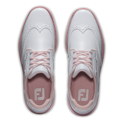 FOOTJOY WOMEN'S TRADITIONS WING TIP -- WHITE/PINK