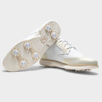 FOOTJOY WOMEN'S TRADITIONS WING TIP -- WHITE/GOLD