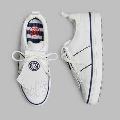 G/FORE WOMEN'S DURF SADDLE STRIPE LEATHER KILTIE -- SNOW/TWILIGHT